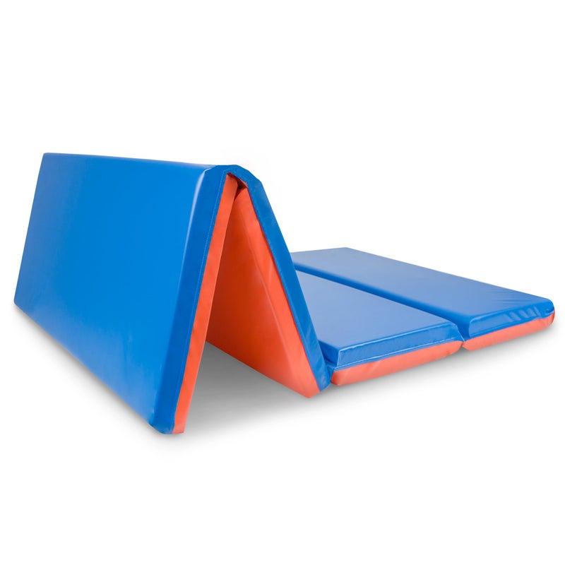 ProSource Four-Fold Kids Rest Mat, 2-inch Thick Sleeping Mats for Kids, Foam Folding Mat for Child Comfort, 48-in - Blue/Red - Image 1