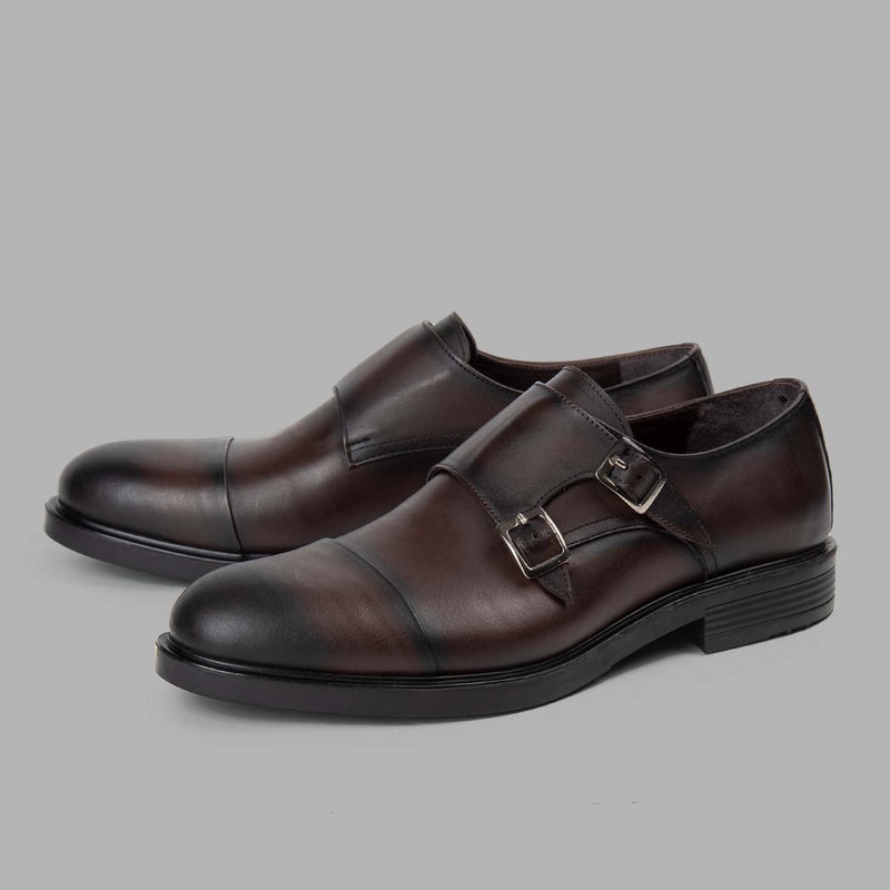 BRIO Genuine Leather Cap Toe Double Monk – Brown
