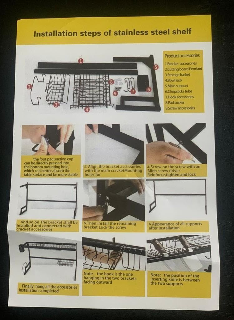 ياميم رف تجفيف الأطباق فوق المغسلة ، 3 طبقات من الفولاذ المقاوم للصدأ رف مطبخ كبير لتصريف الأطباق لتخزين منضدة المطبخ المنزلية ، منظم أرفف غير قابلة للانزلاق فوق المغسلة - Image 3