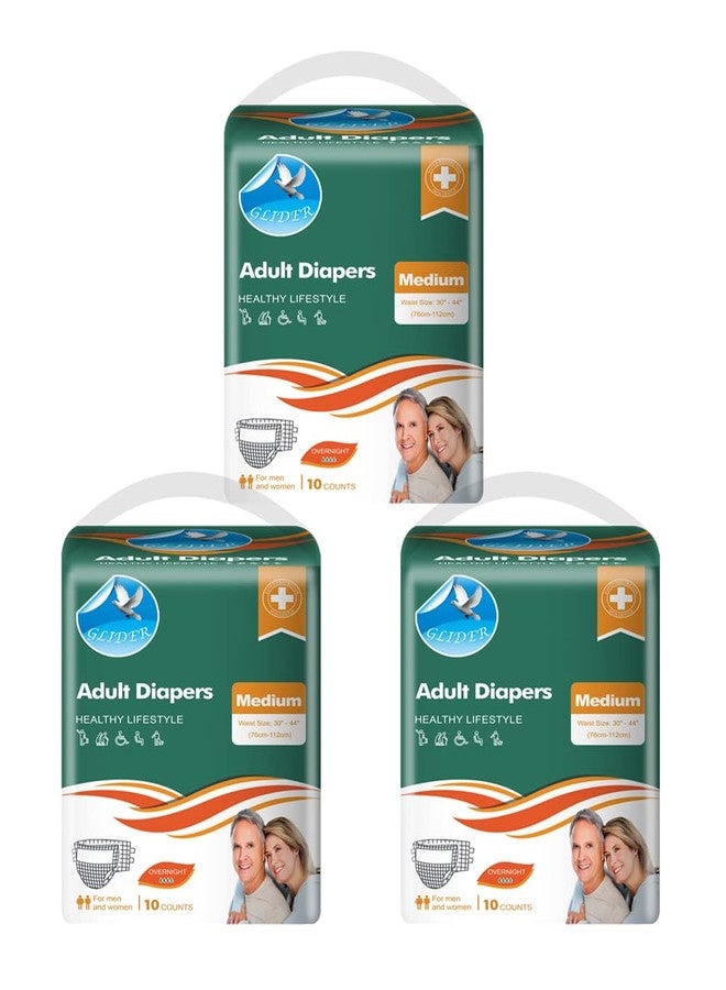 جلايدر حفاضات جلايدر للكبار متوسطة الحجم مع مؤشر للبلل وامتصاص فائق طوال الليل - 30-44 بوصة، 76-112 سم (عبوة من 3 (30 حفاضة)) - Image 1