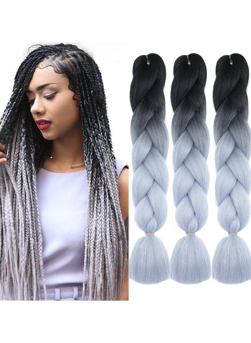 Estelle African braids Hair Extension,Crochet Braiding Hair Extensions Synthetic Braiding Hair High Temperature Synthetic Fiber Yaki Jumbo Braiding Hair (black/grey3 pcs) - Image 1