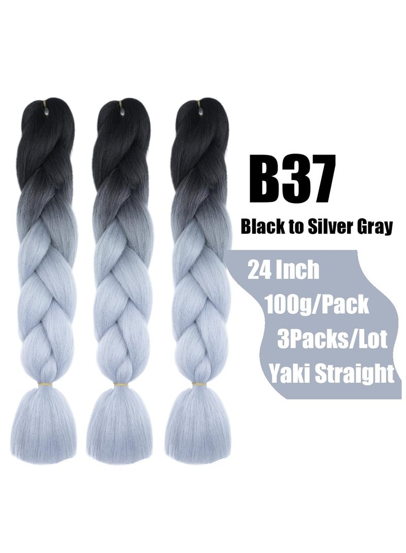 Estelle African braids Hair Extension,Crochet Braiding Hair Extensions Synthetic Braiding Hair High Temperature Synthetic Fiber Yaki Jumbo Braiding Hair (black/grey3 pcs) - Image 2