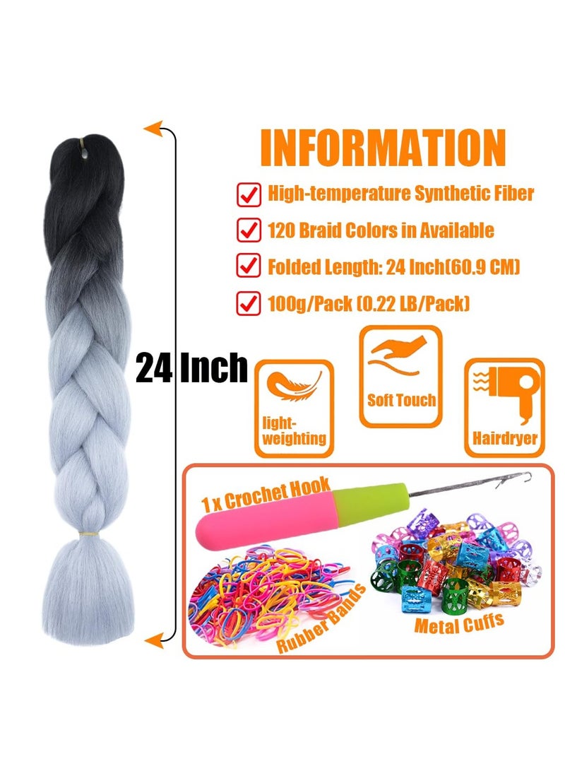Estelle African braids Hair Extension,Crochet Braiding Hair Extensions Synthetic Braiding Hair High Temperature Synthetic Fiber Yaki Jumbo Braiding Hair (black/grey3 pcs) - Image 3