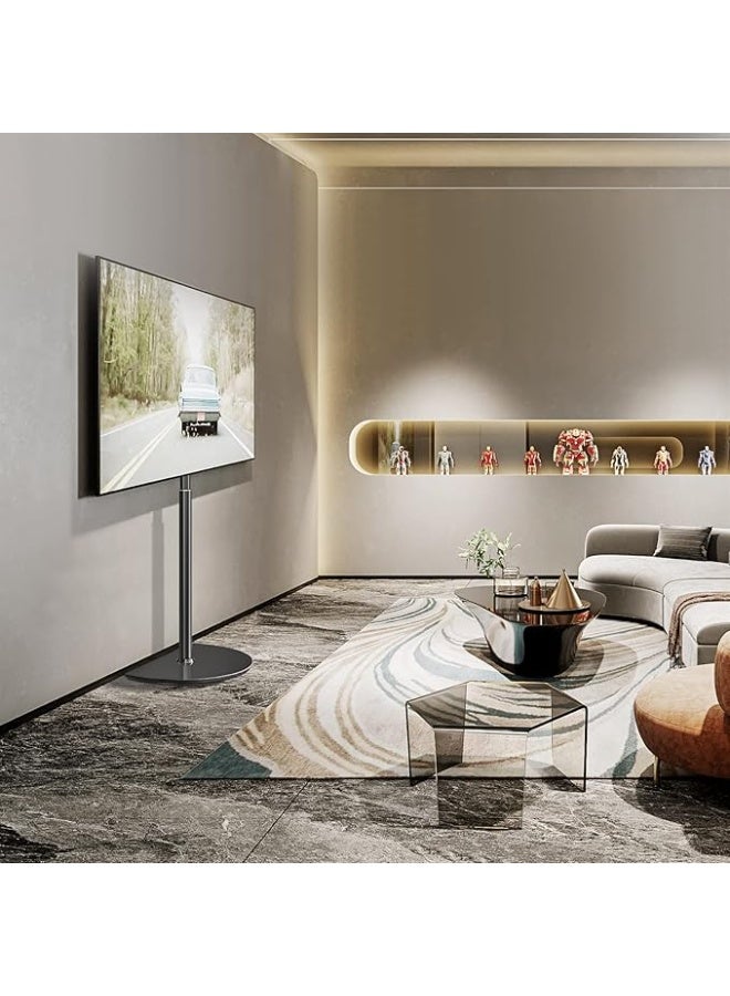 ارفايفر حامل تلفزيون أرضي زاوي عالمي مع قاعدة دوارة للتلفزيونات من 32 إلى 65 بوصة (LED، LCD، بلازما، شاشات مسطحة أو منحنية) بحد أقصى 40 كجم، حامل تلفزيون بتصميم عصري من منتصف القرن مع قاعدة زجاجية شبه دائرية قابلة لتعديل الارتفاع، متوافق مع VESA 400x400 مم، أسود - TF1202 - Image 3