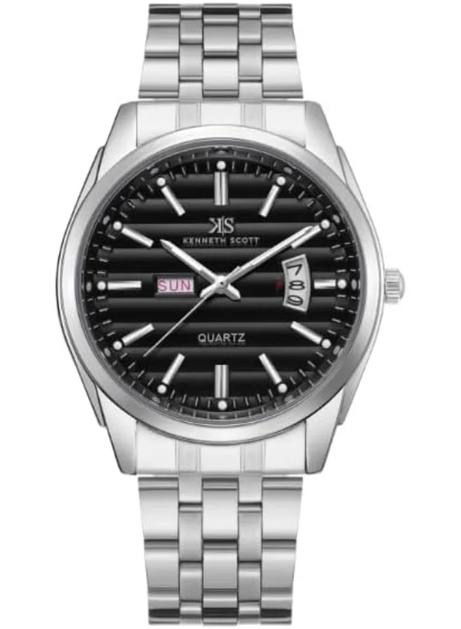 KENNETH SCOTT Kenneth Scott Men's Watch, Analog Display and Steel Strap - K23054-SBSB, Silver