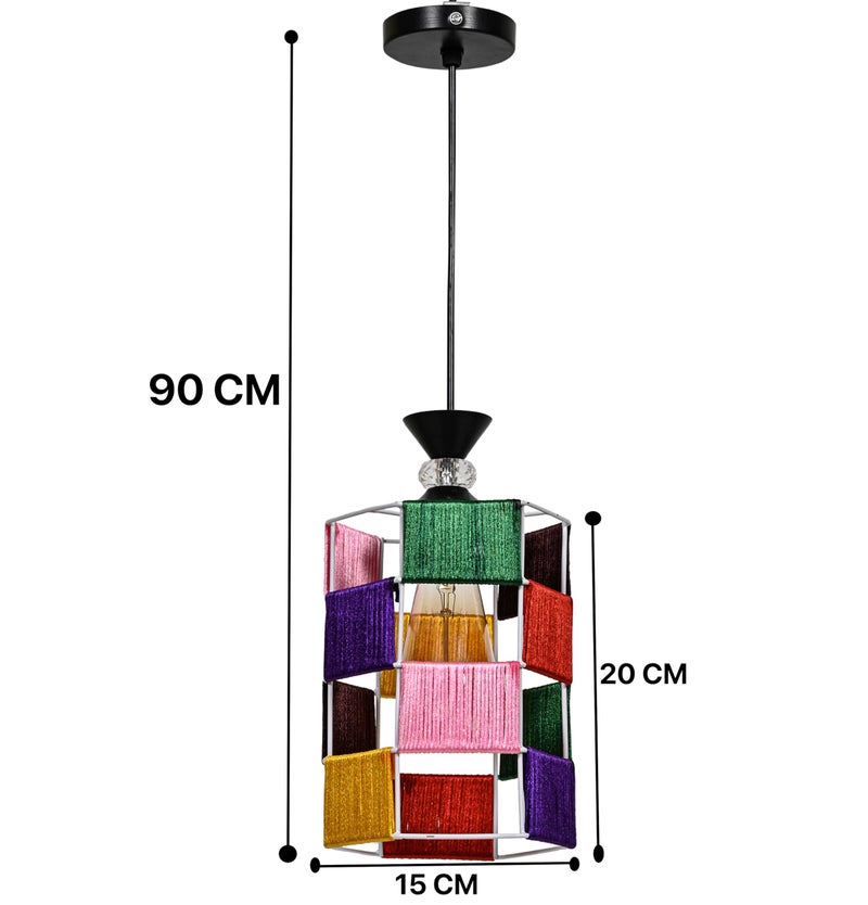 Groeien Crystal Silk Weave Loom Metal Hanging Pendant Ceiling Lamp Fixture | Chandelier for Home, Indoor, Outdoor,Living Room, Bedroom(Bulb Included)(Silk-WrapHex, 1) - Image 5