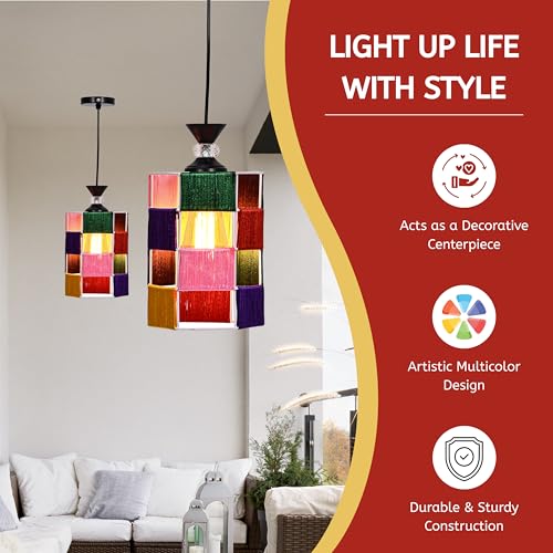Groeien Crystal Silk Weave Loom Metal Hanging Pendant Ceiling Lamp Fixture | Chandelier for Home, Indoor, Outdoor,Living Room, Bedroom(Bulb Included)(Silk-WrapHex, 1) - Image 4