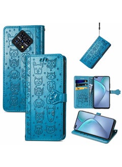 HuHa Case Cover For For Infinix Zero 8 Cat and Dog Embossed Horizontal Flip Phone Leather Case with Holder & Card Slot & Wallet & Lanyard(Blue) 
