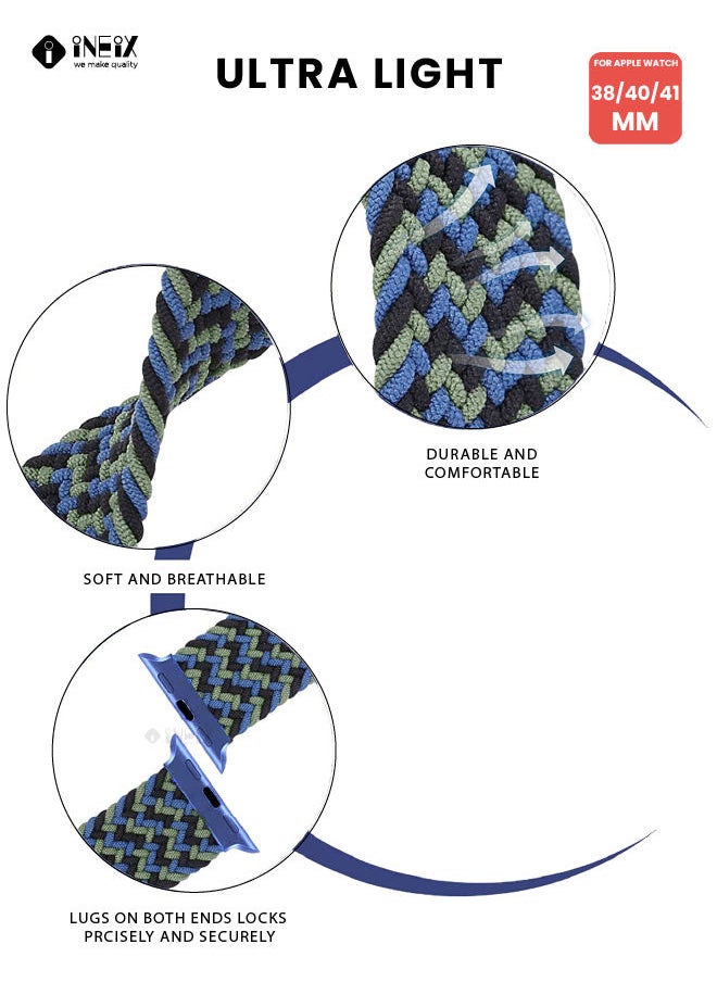 INEIX - Braided Nylon Adjustable Solo Loop Band For Apple Watch 38/40/41 mm - Blue/White - Image 1