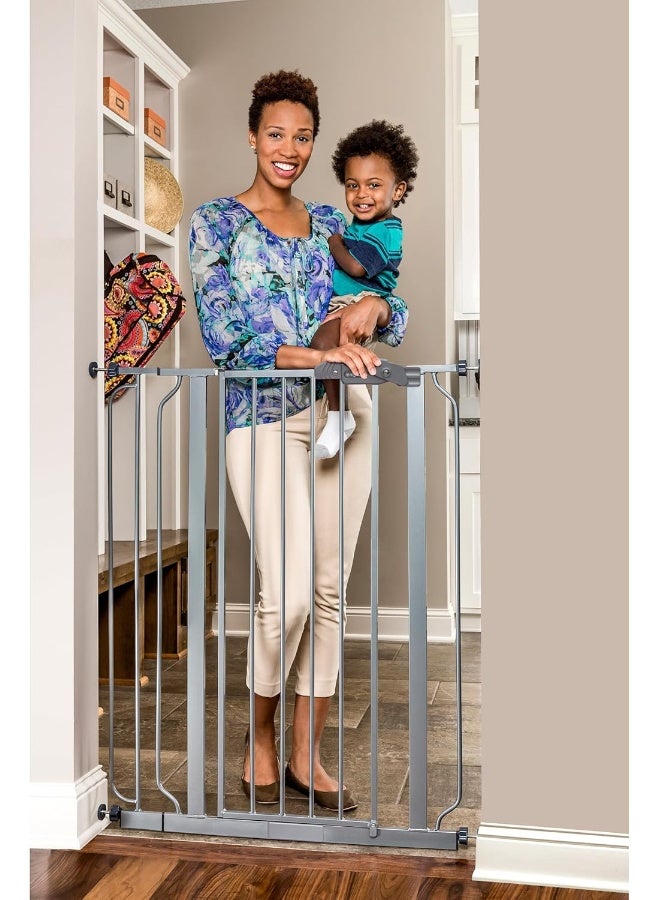 Regalo Easy Step Extra Tall Walk Thru Baby Gate, Bonus Kit, Includes 4-Inch Extension Kit, 1 Pack of Pressure Mount Kit and Wall Mount Kit, Platinum - Image 1