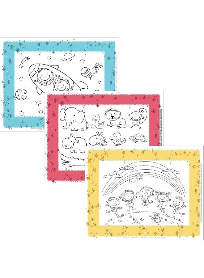 J.L. Childress Healthy Habits by J.L. Childress Disposable ColorMe Placemats, 24 Pack - Paper Stick-On Placemats with Coloring Fun, Airplane Tray Table Cover, Colors May Vary  - Image 1