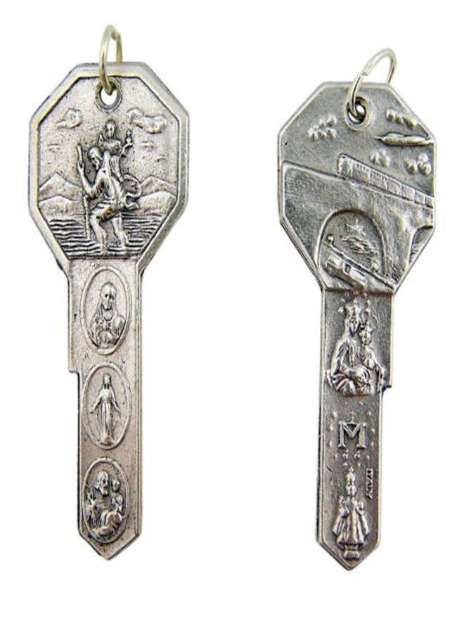 RA Silver Tone Saint Christopher Key to Heaven Medal, 2 Inch - Image 1