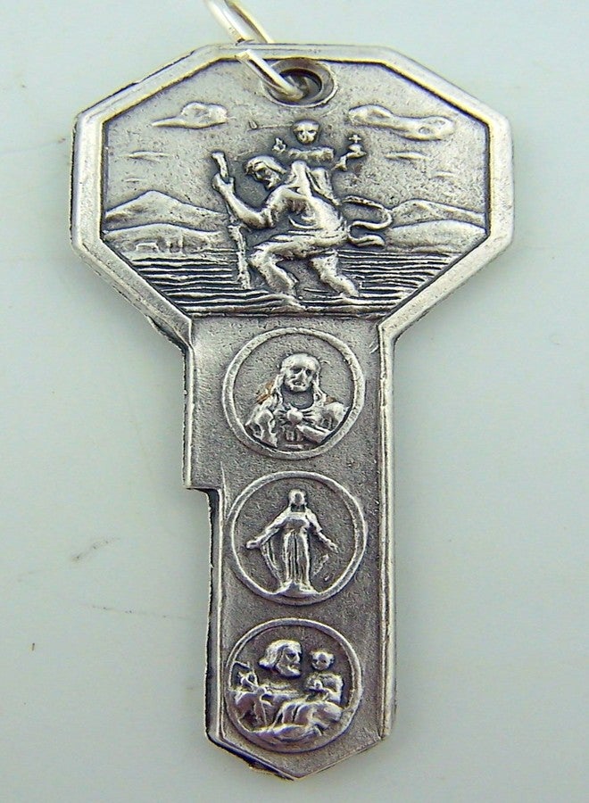 RA Silver Tone Saint Christopher Key to Heaven Medal, 2 Inch - Image 3
