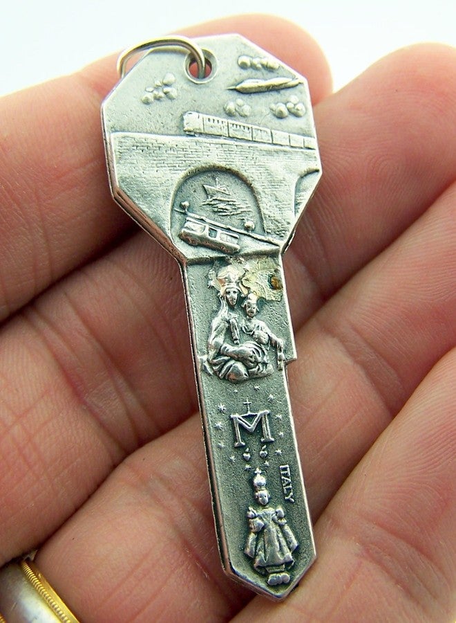 RA Silver Tone Saint Christopher Key to Heaven Medal, 2 Inch - Image 2