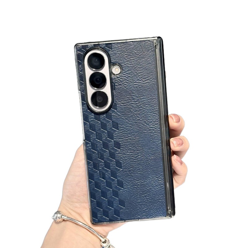 Protective Case | Blue | Leather Texture | Solid Color | Diamond Pattern | Cover for Samsung Galaxy Z Fold 7 - Image 1