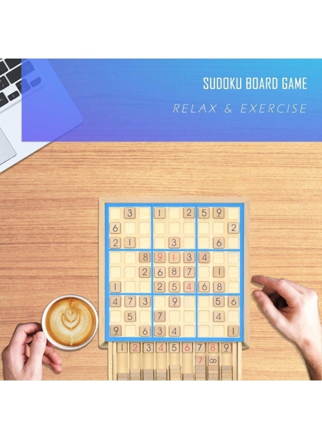 Arabest Wooden Sudoku Board Game, Math Brain Teaser Toys Educational Board Game with Drawer, 81 Grids Number Place Woodsudoku Puzzles for Kids and Adults - Image 2