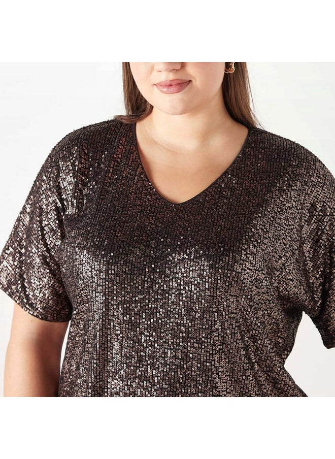 Ulla Popken Plus Size Ulla Popken Embellished V-Neck Top  - Image 4