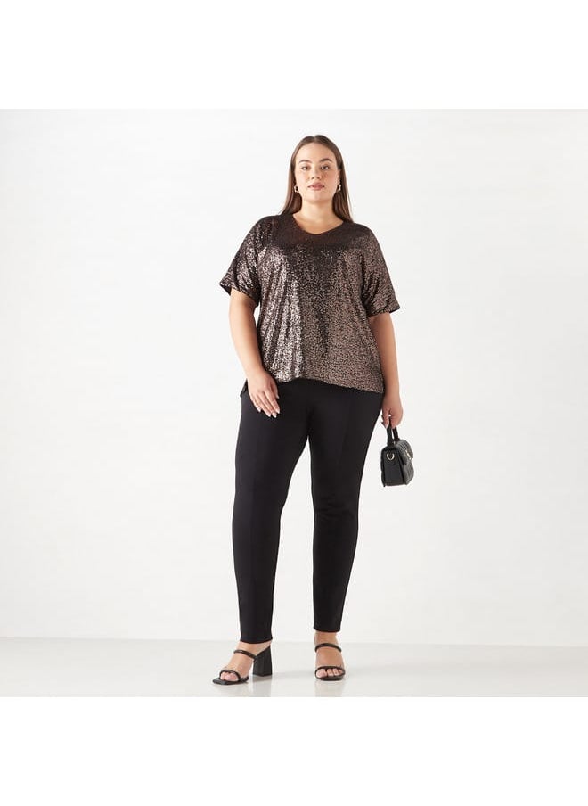 Ulla Popken Plus Size Ulla Popken Embellished V-Neck Top  - Image 2