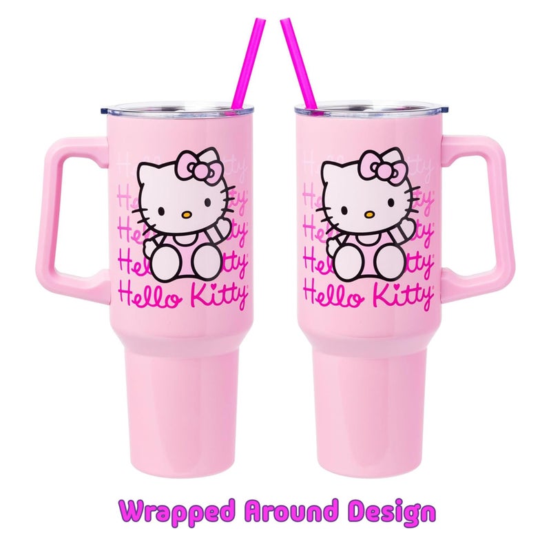Silver Buffalo Sanrio Hello Kitty Waving Stainless Steel Tumbler with Handle and Straw, Fits in Standard Cup Holder, 40 Ounces - Image 3
