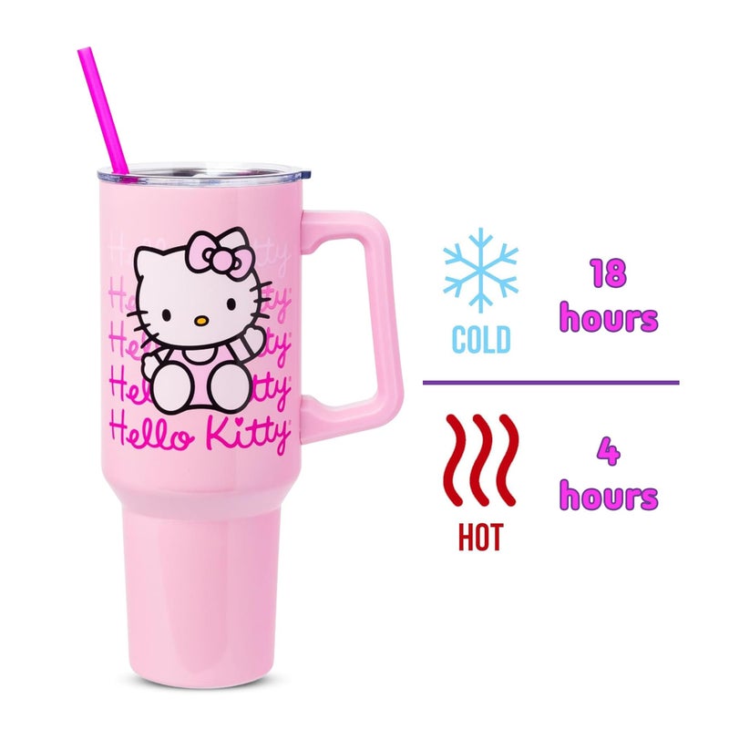 Silver Buffalo Sanrio Hello Kitty Waving Stainless Steel Tumbler with Handle and Straw, Fits in Standard Cup Holder, 40 Ounces - Image 5