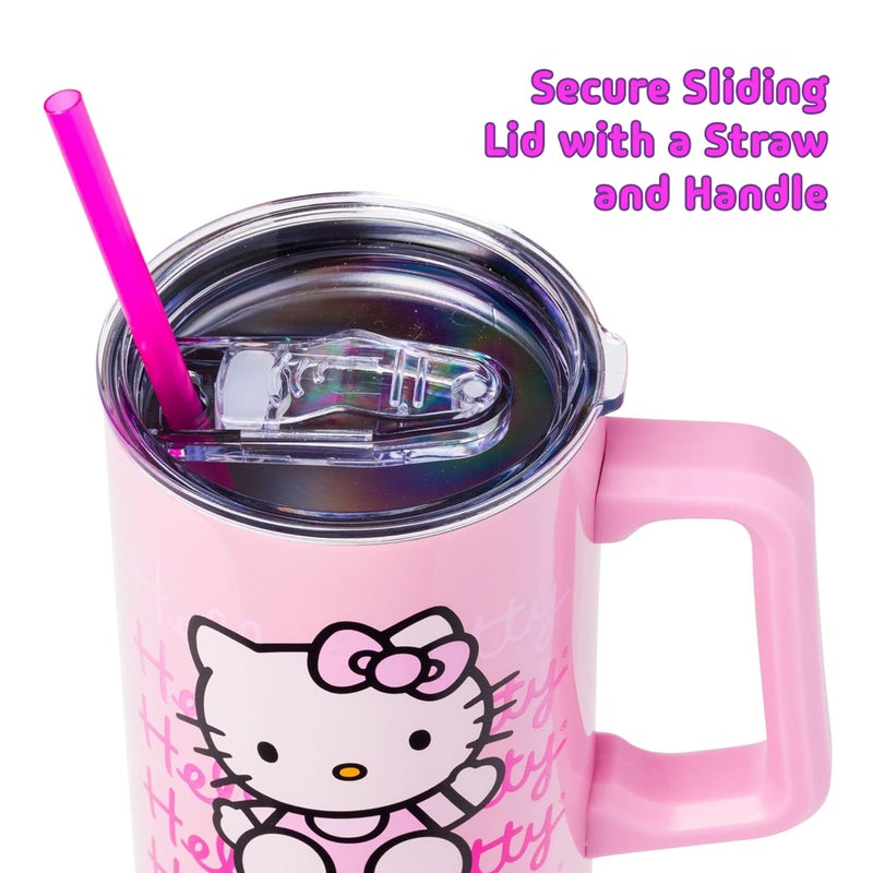 Silver Buffalo Sanrio Hello Kitty Waving Stainless Steel Tumbler with Handle and Straw, Fits in Standard Cup Holder, 40 Ounces - Image 4
