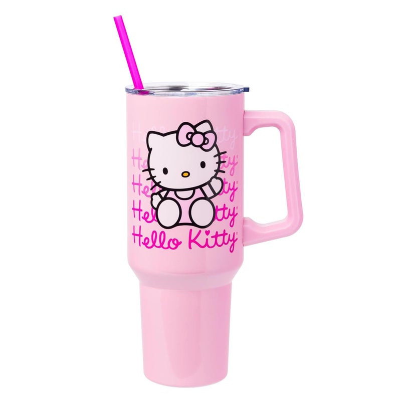 Silver Buffalo Sanrio Hello Kitty Waving Stainless Steel Tumbler with Handle and Straw, Fits in Standard Cup Holder, 40 Ounces - Image 2