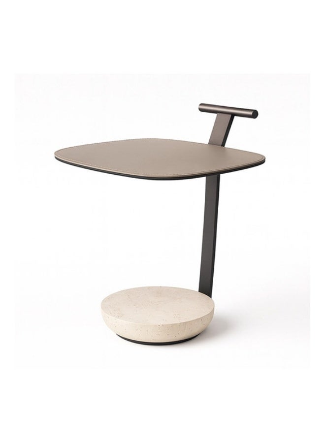 YI ONE Corner Table – Stainless Steel & Natural Marble Side Table with Leather Finish, 2-Tier Design for Sofa or Bed, beige color - Image 5