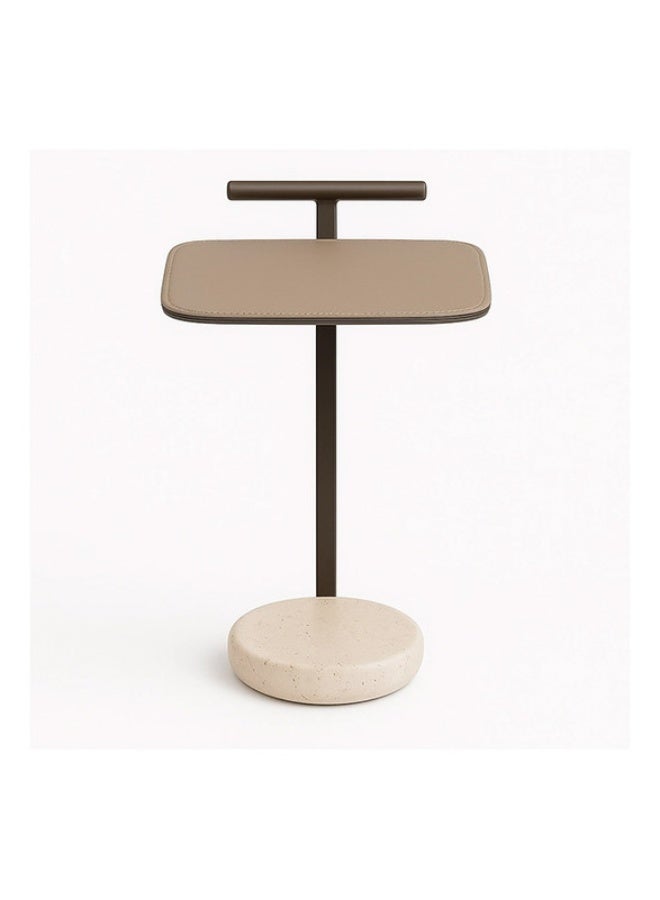 YI ONE Corner Table – Stainless Steel & Natural Marble Side Table with Leather Finish, 2-Tier Design for Sofa or Bed, beige color - Image 3