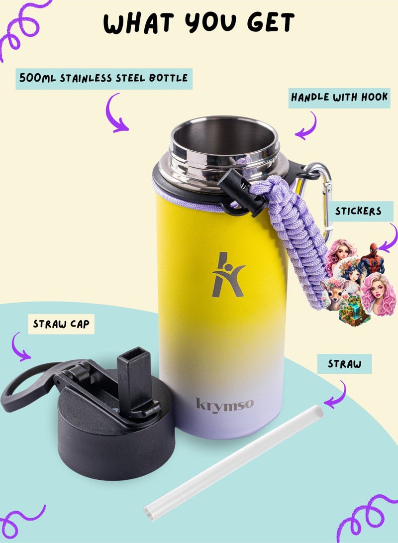 KRYMSO 500ml Water Bottle, Stainless Steel Water Bottle, Water Bottle for Kids Water Bottle with Straw, Thermos, Insulated Water Bottle, Water 500ml with Ai Stickers - Image 3