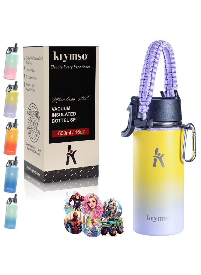KRYMSO 500ml Water Bottle, Stainless Steel Water Bottle, Water Bottle for Kids Water Bottle with Straw, Thermos, Insulated Water Bottle, Water 500ml with Ai Stickers - Image 1