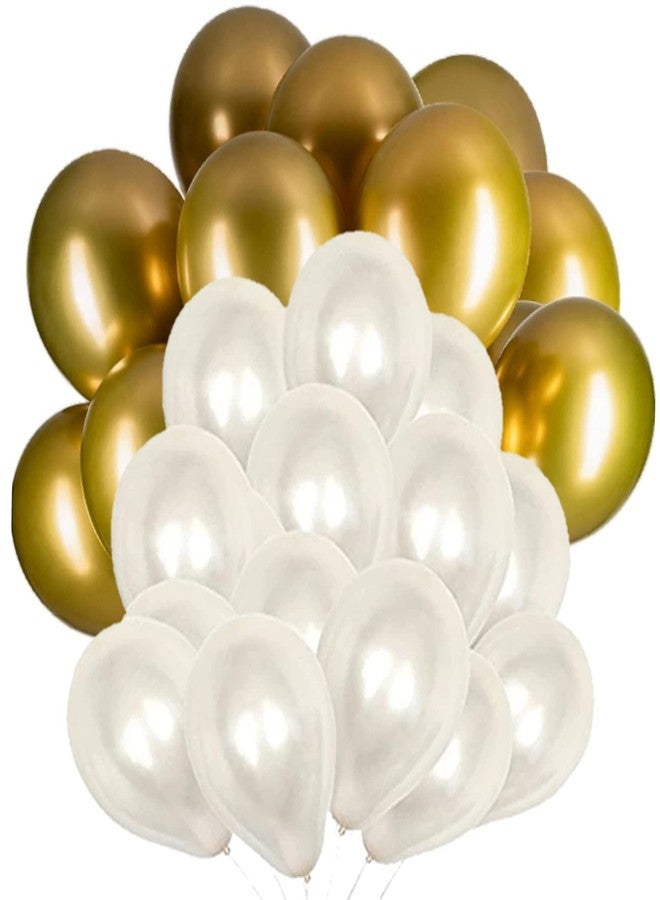 DUL DUL WHITE & GOLDEN Color latex balloons for birthday decoration 25Pcs -metallic balloons pack of 13 White & 12 Golden Color Balloons for birthday decoration,Festival Celebrati(WHITE & GOLDEN, 25) - Image 1