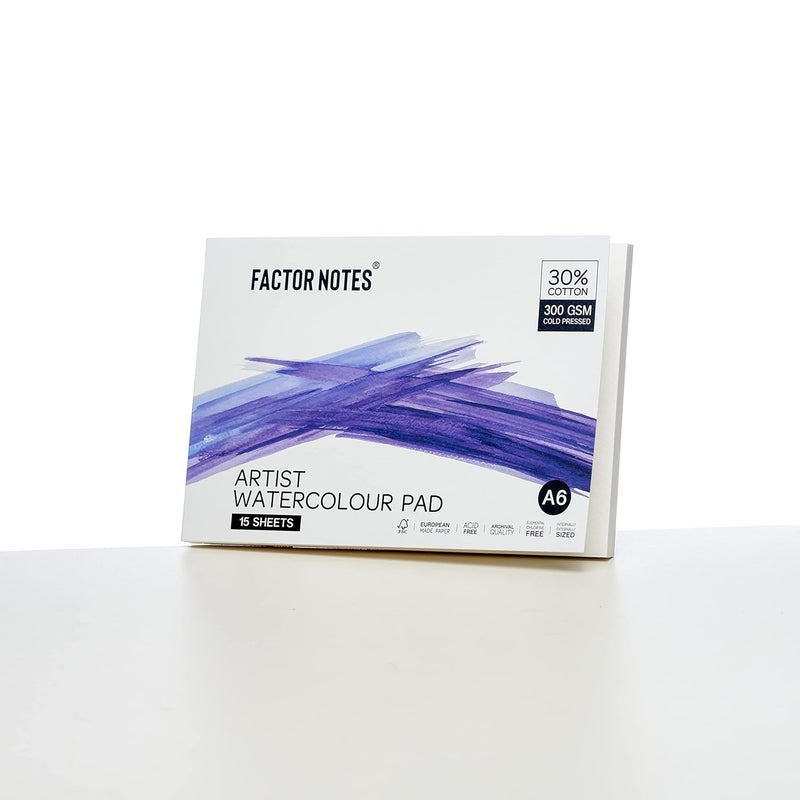 FACTOR NOTES دفتر ألوان مائية للفنان: 30% قطن، 300 GSM، مضغوط بارد، ورق قابل للتمزيق خالي من الحمض (A6) - Image 4