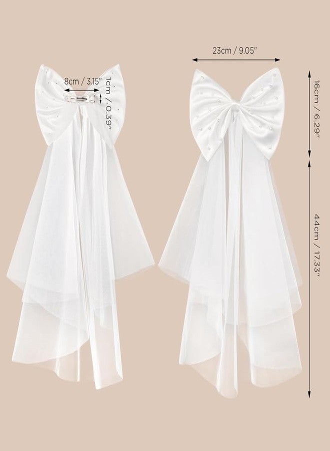 Shidara 1 Pcs Luxury Bridal Hair Bow Veil White Bow Clip Bachelorette Party Decorations Pearl Accessories Bride to Be Bridal Shower Gift - Image 5