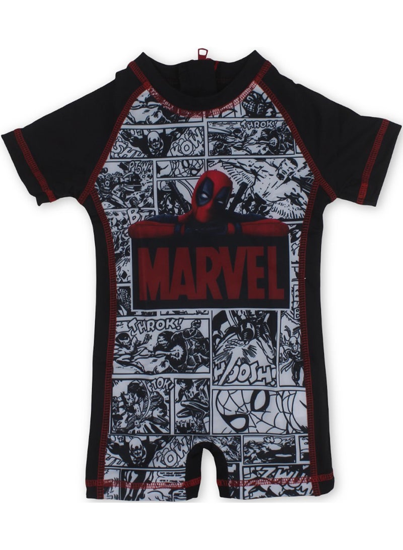 Baby Boys Sunsuit One-Piece – Black with Marvel Print – 0-1y