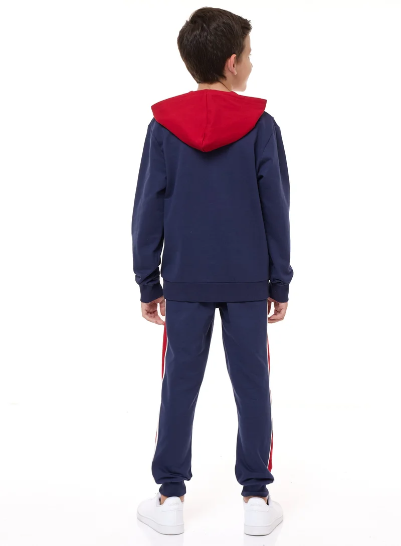victor and jane Boys' 2-Piece Raglan Hoodie and Jogger Set (3-14 yrs) Red/Navy/Off White