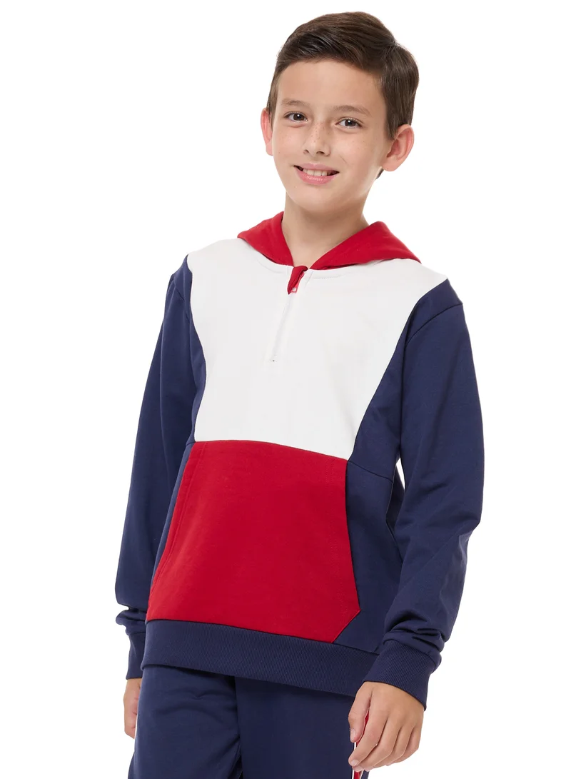 victor and jane Boys' 2-Piece Raglan Hoodie and Jogger Set (3-14 yrs) Red/Navy/Off White