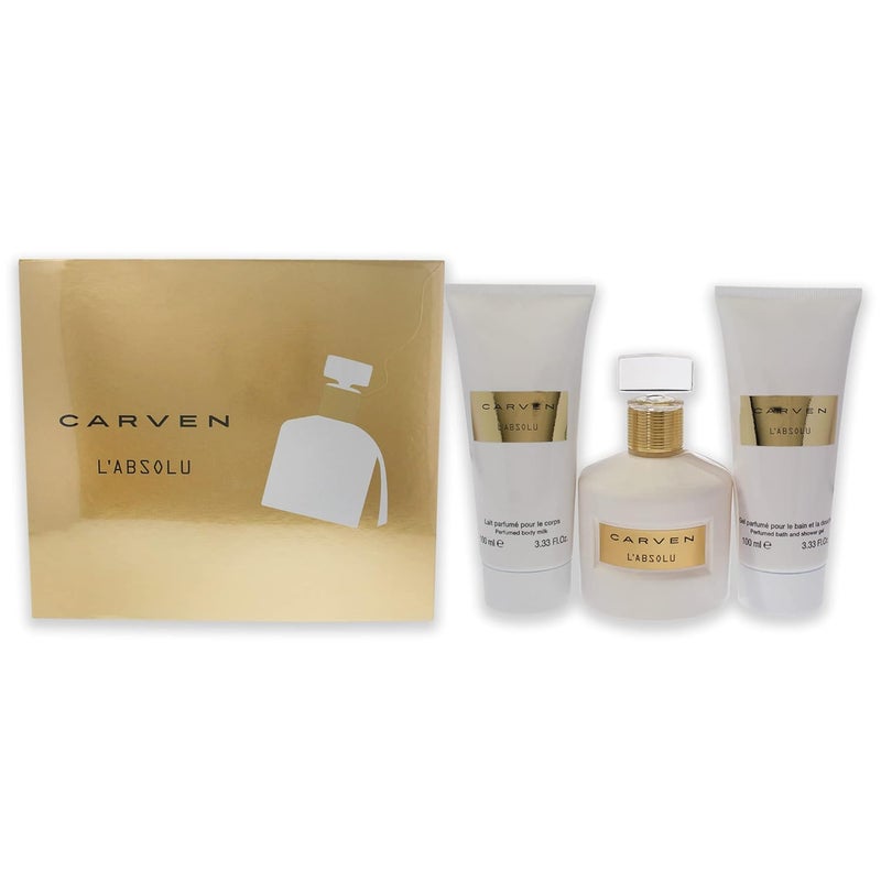 Carven LAbsolu for Women  3 Pc Gift Set 333oz EDP Spray 333oz Perfumed Body Milk 333oz Perfumed Bath and Shower Gel - Image 1