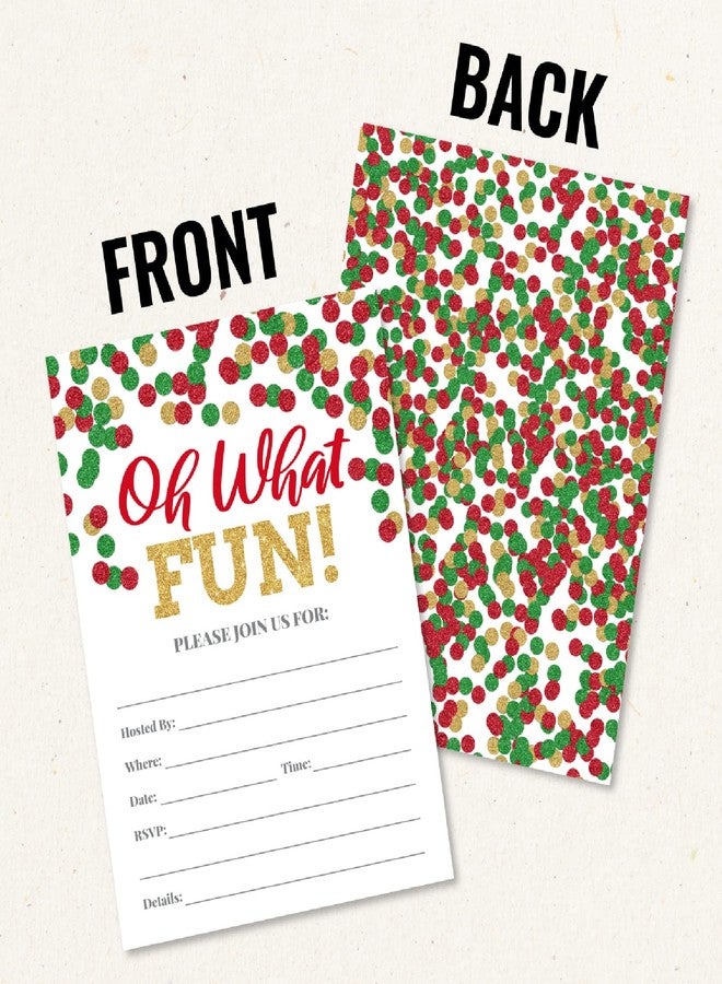 Pink Pixie Studio 20 Holiday Party Invitations Oh What Fun with Red, Green and Gold Dots, (NOT real glitter) Christmas Eve, Office, Church, Bridal or Baby Shower, Friend, Family or Neighbor Season Events - Image 5