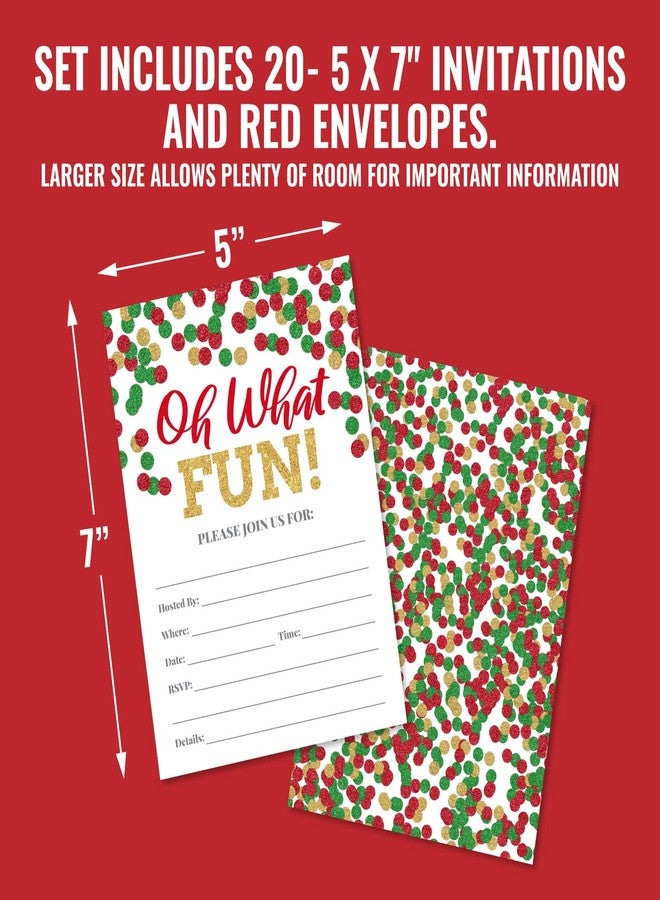 Pink Pixie Studio 20 Holiday Party Invitations Oh What Fun with Red, Green and Gold Dots, (NOT real glitter) Christmas Eve, Office, Church, Bridal or Baby Shower, Friend, Family or Neighbor Season Events - Image 4