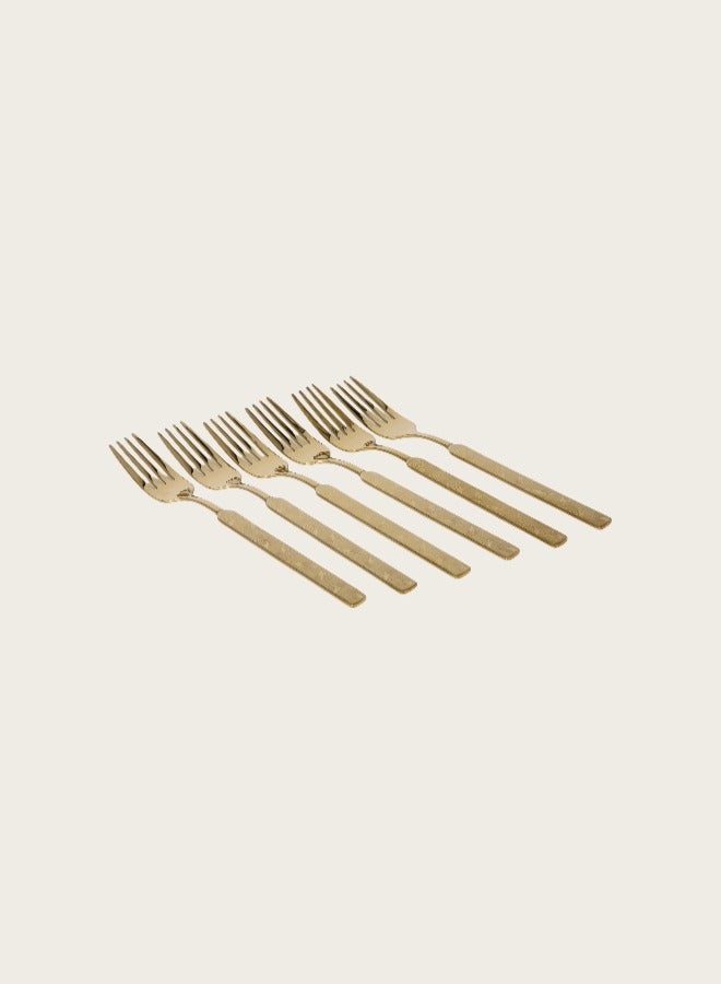 C&E Titanium Fork 6-Piece Set, Home Kitchen Laser Flower Tea Fork Set, Gold With Printing - Image 2