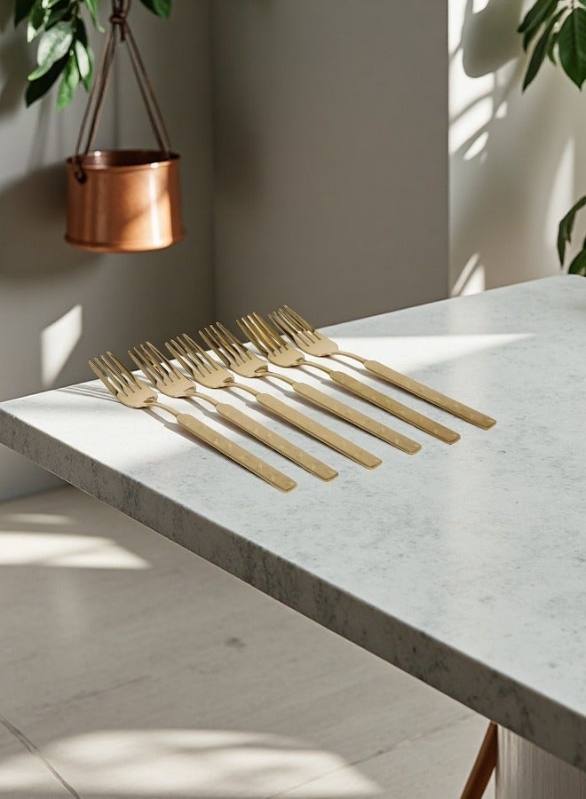 C&E Titanium Fork 6-Piece Set, Home Kitchen Laser Flower Tea Fork Set, Gold With Printing - Image 3