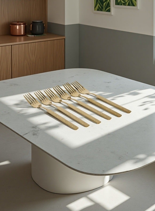 C&E Titanium Fork 6-Piece Set, Home Kitchen Laser Flower Tea Fork Set, Gold With Printing - Image 5