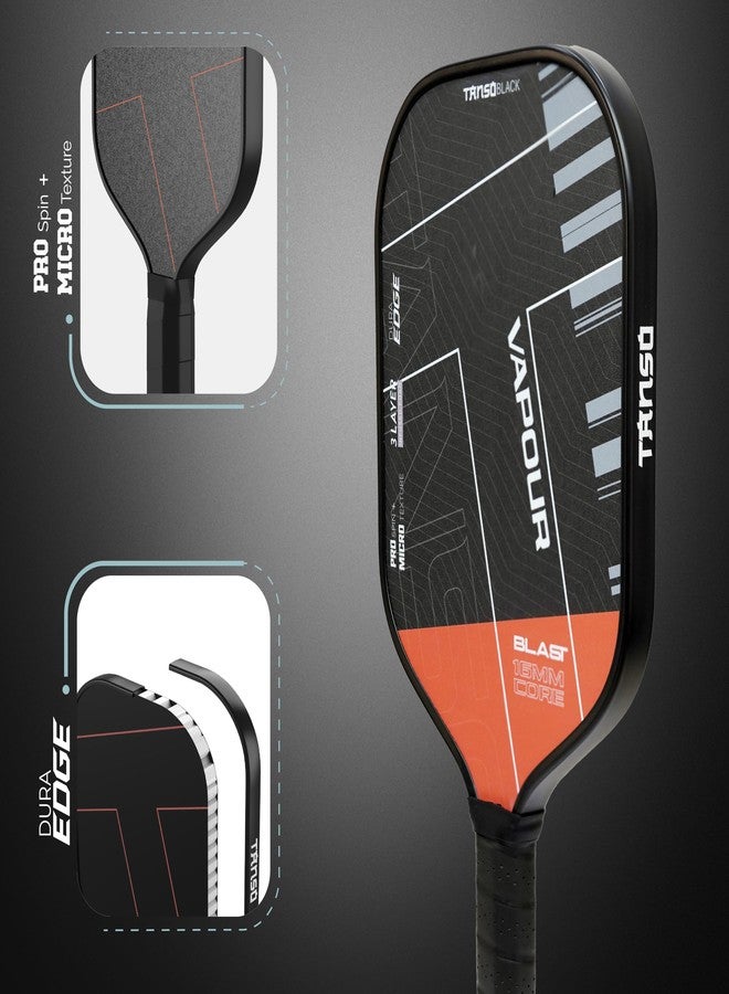 TANSO Black Vapour Gen IV Professional Pickleball Paddle | 3 Layer Infused Foam Core | Micro-Textured Pro Spin Surface | Power Performance Paddle - Image 2