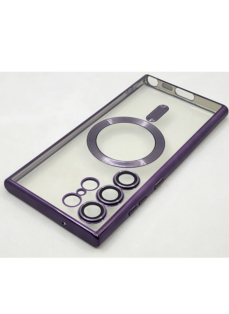 Generic - Samsung Galaxy S23 Ultra MagSafe Case With Colored Sides & Camera Protection -Clear / Dark Purple - Image 1