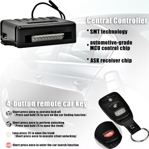 Holwim Universal Car Power Door Lock Kit with 4Pcs 12V Car Door Lock Actuator, Keyless Entry System with 2 Remotes, 1 Central Locking System, 1 Faraday Bag, Power Central Lock Kit for Cars,Auto,Truck - Image 4