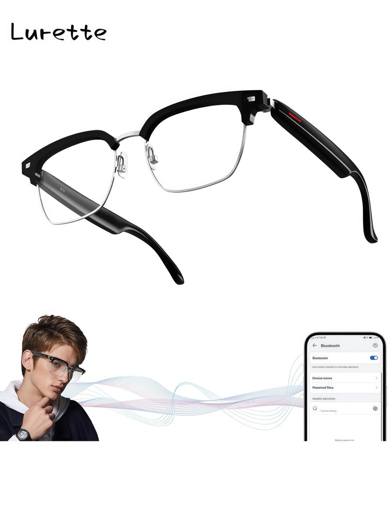 Lurette Smart Glasses, AI Real-time Translation with 144 languages, AI Bluetooth Audio Glasses with Speakers, Polarized UV Protection, Open Ear Sound, Touch Voice Assistant，Bluetooth 5.3 Anti-Blue Light Glasses for Men and Women - Black - Image 2