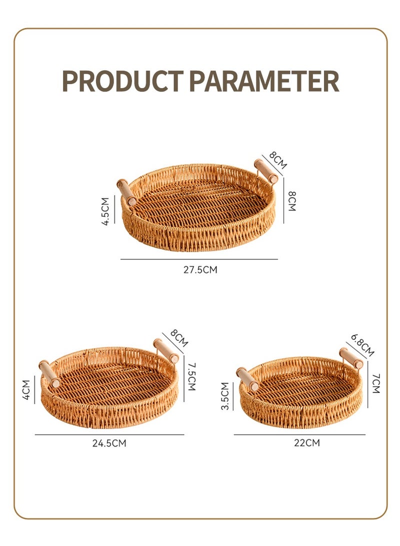 BEIRUI 3 Piece Rattan Basket Food Bread Basket Serving Tray Fruit Basket Storage Organizer for Home Decor and Table Centerpieces  - Image 3