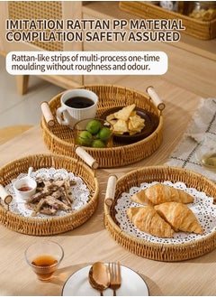 Beirui 3 Piece Rattan Basket Food Bread Basket Serving Tray Fruit Basket Storage Organizer for Home Decor and Table Centerpieces  - Image 2