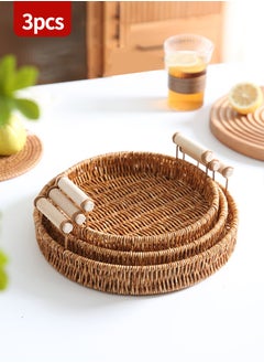 Beirui 3 Piece Rattan Basket Food Bread Basket Serving Tray Fruit Basket Storage Organizer for Home Decor and Table Centerpieces  - Image 1