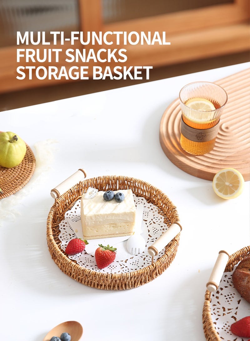BEIRUI 3 Piece Rattan Basket Food Bread Basket Serving Tray Fruit Basket Storage Organizer for Home Decor and Table Centerpieces  - Image 5